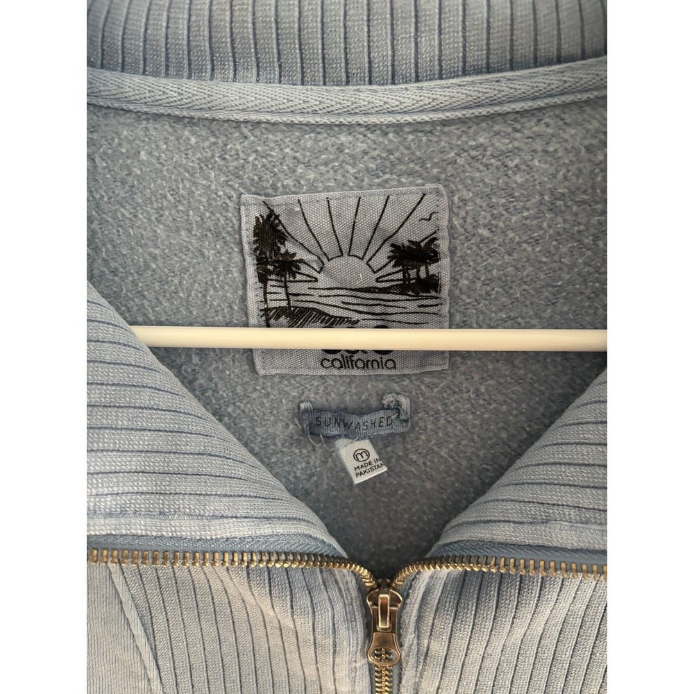 C&C California Sunwashed Fleece Quarter Zip Womens Medium Blue Beachy Chunky - Picture 3 of 4